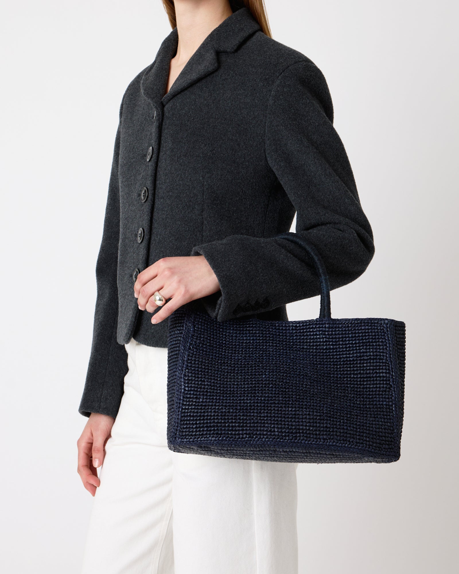 The Charlotte Raffia Bag Small in Navy | LIÉ STUDIO