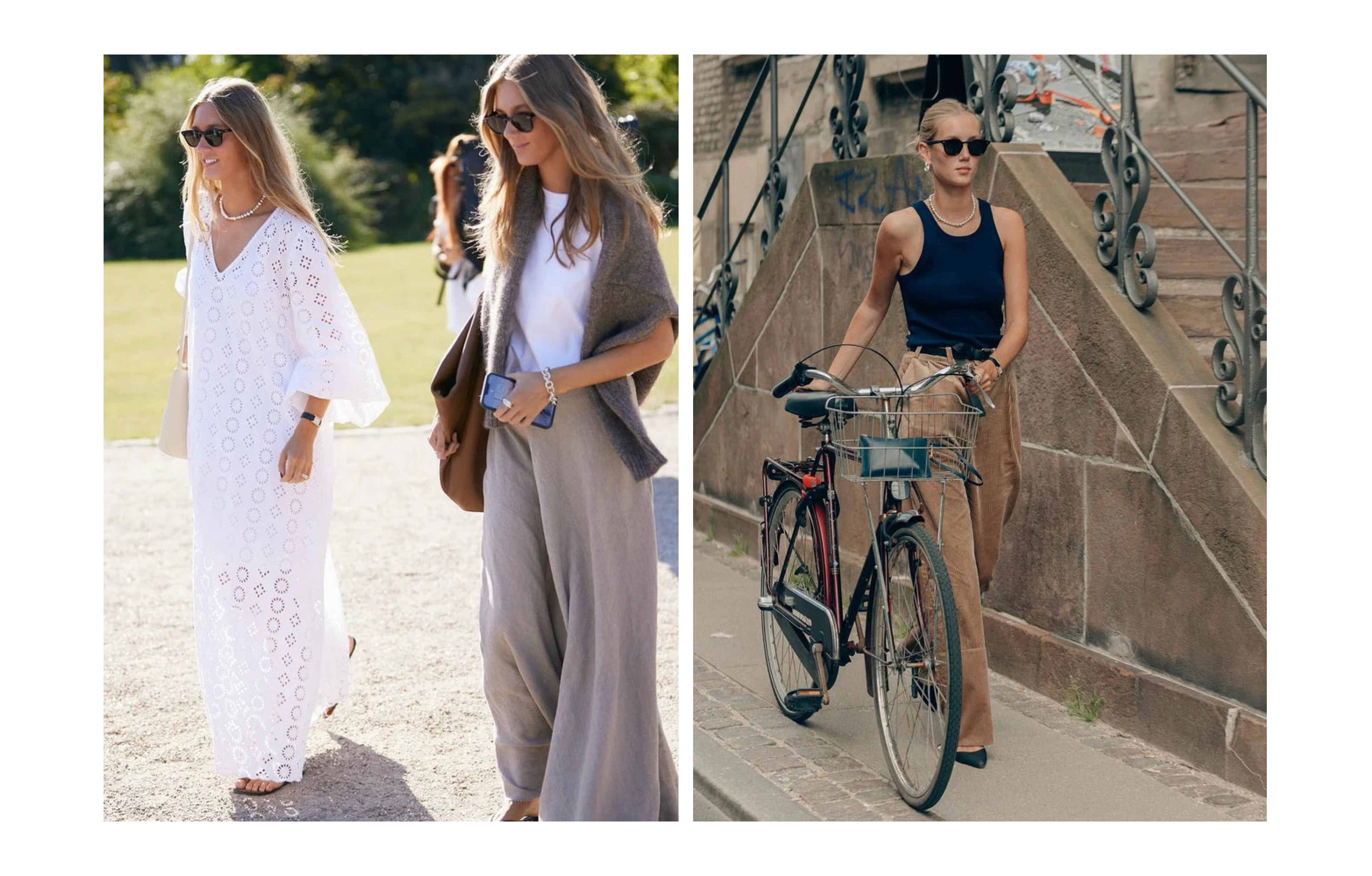 Amalie wearing the Elly Necklace in silver and Cecilie is wearing the Marianne Bracelet in silver